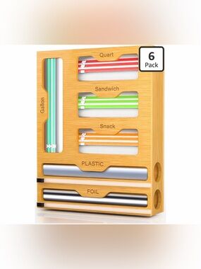 Amazon Bamboo Ziplock Organizer , Plastic/foil Wrap Dispenser with Cutter
